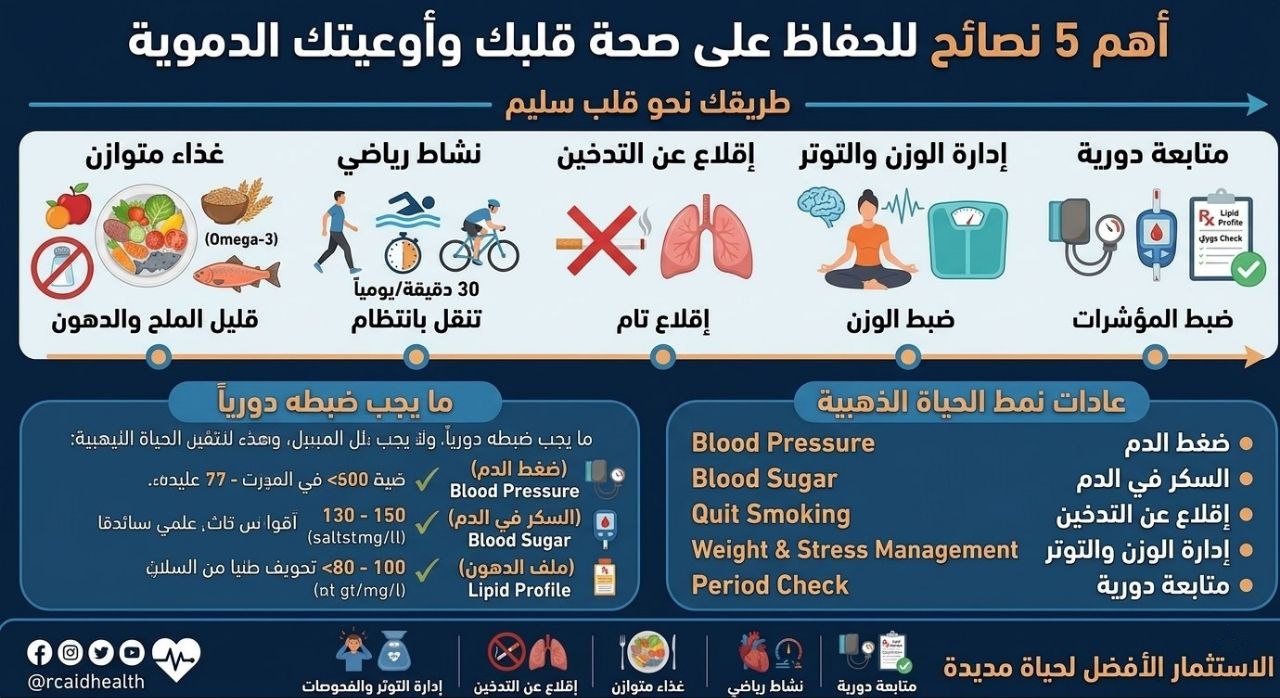 اهم 5 نصائح للحفاظ على صحة القلب و الأوعيه الدمويه